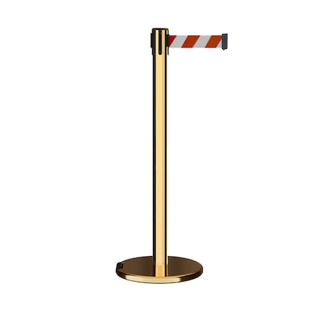 Retractable Belt Rolling Stanchion, 2.5ft Pol.Brass Post  7.5ft Rd/Wh